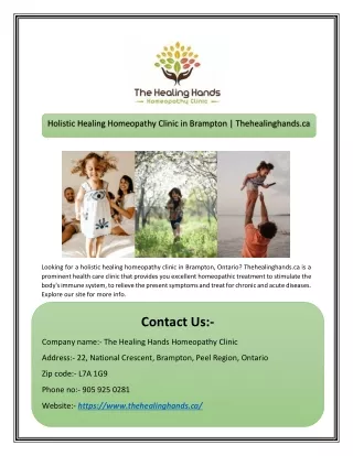 Holistic Healing Homeopathy Clinic in Brampton | Thehealinghands.ca