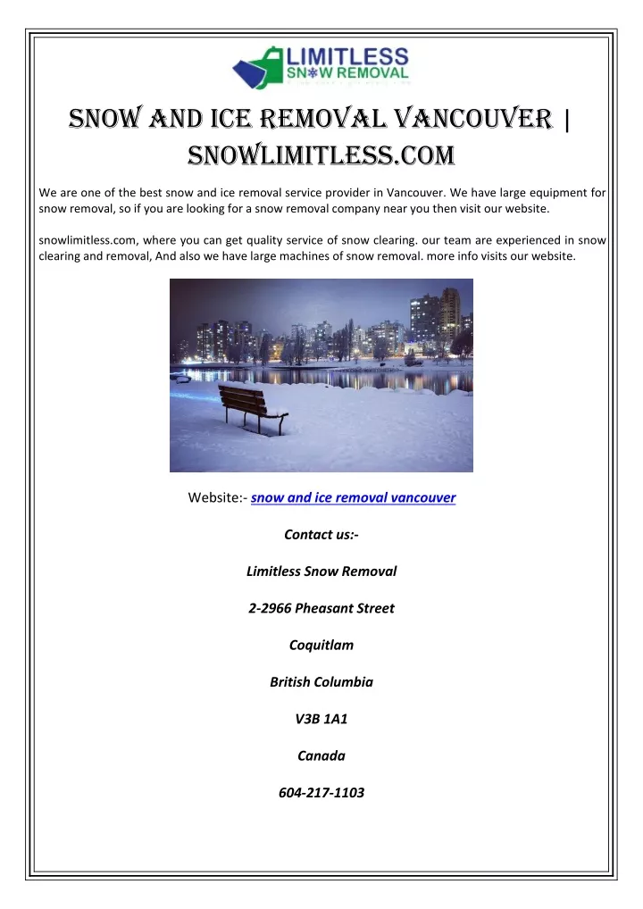 snow and ice removal vancouver snowlimitless com