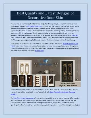 Best Quality and Latest Designs of Decorative Door Skin