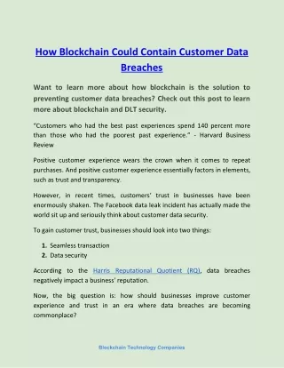 how blockchain could contain customer data
