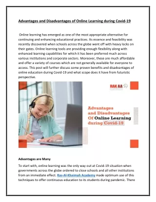 Advantages and Disadvantages of Online Learning during Covid-19