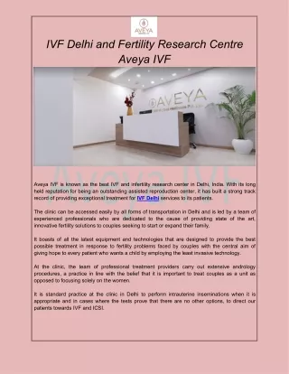 IVF Delhi and Fertility Research Centre Aveya IVF