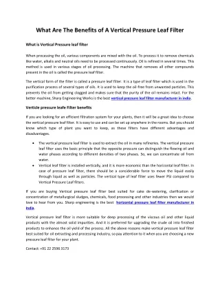 what are the benefits of a vertical pressure leaf