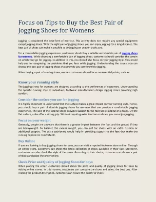 Focus on Tips to Buy the Best Pair of Jogging Shoes for Womens