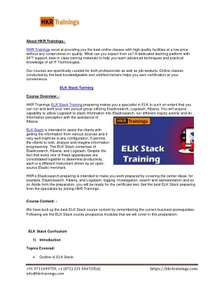 Get Expect in ELK Stack with in 3months|ELK Stack Training | HKR Trainings