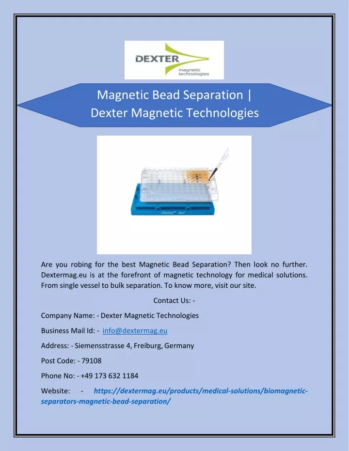 magnetic bead separation dexter magnetic