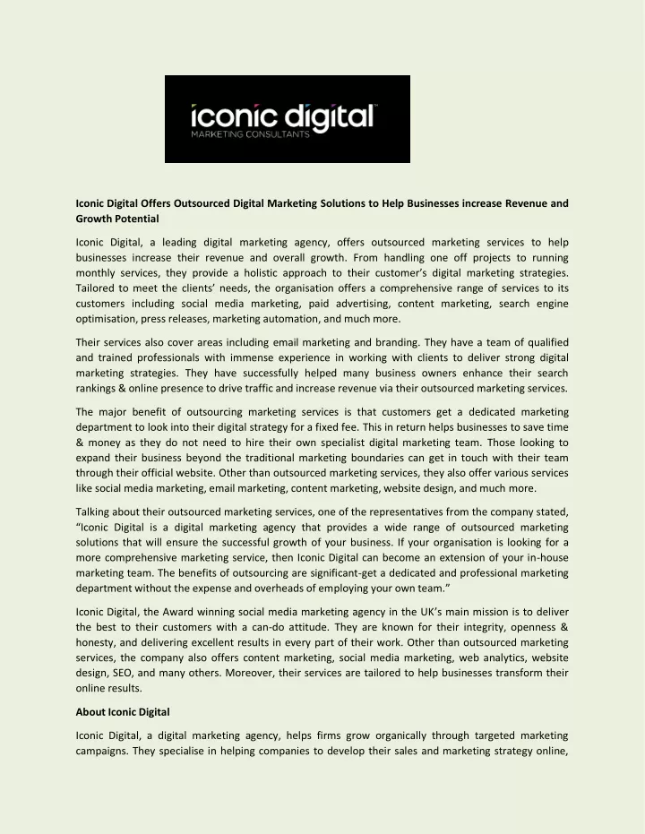 iconic digital offers outsourced digital