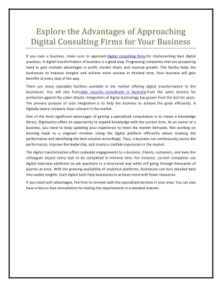 Explore the Advantages of Approaching Digital Consulting Firms for Your Business