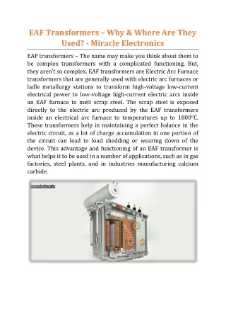 eaf transformers why where are they used miracle