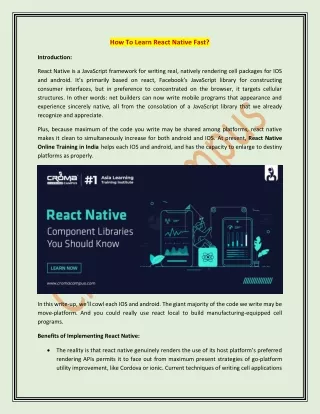 how to learn react native fast