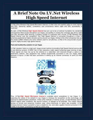 a brief note on lv net wireless high speed