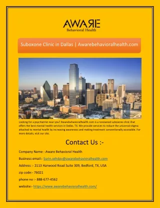 Suboxone Clinic in Dallas | Awarebehavioralhealth.com