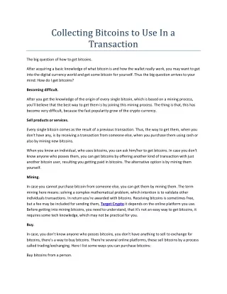 collecting bitcoins to use in a transaction