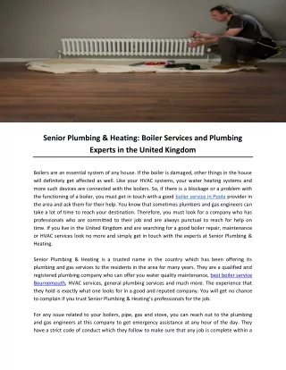 Senior Plumbing & Heating: Boiler Services and Plumbing Experts in the United Kingdom