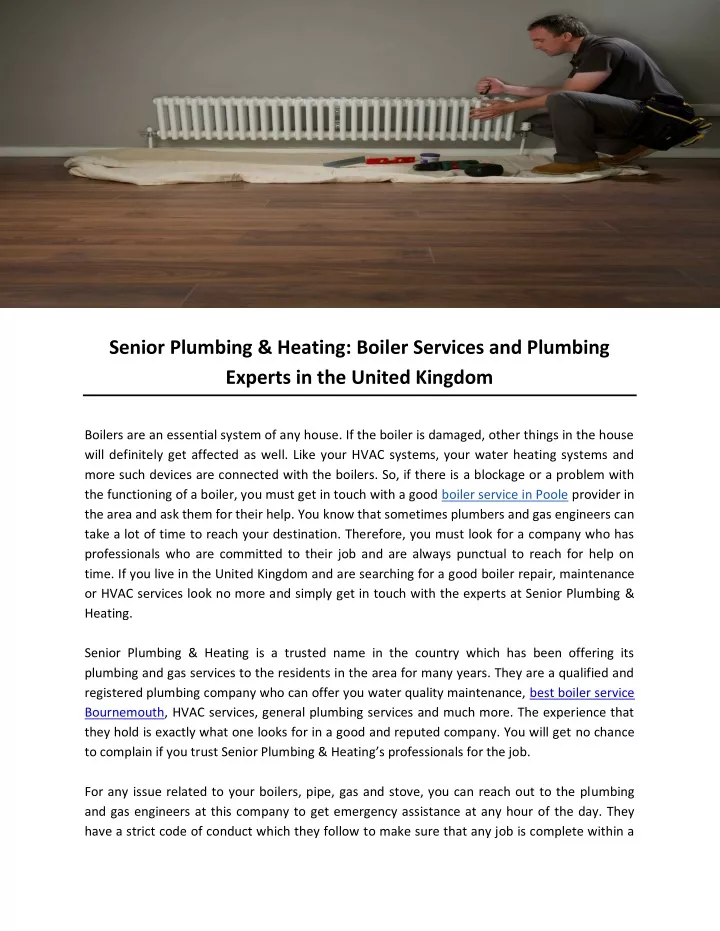 senior plumbing heating boiler services