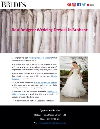 Best Designer Wedding Dresses in Brisbane