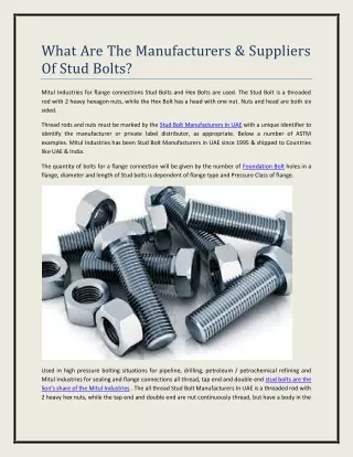 What Are The Manufacturers & Suppliers Of Stud Bolts?