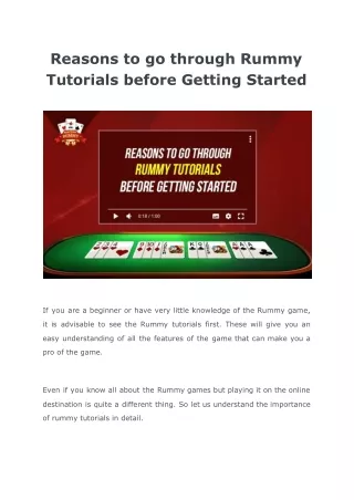 reasons to go through rummy tutorials before