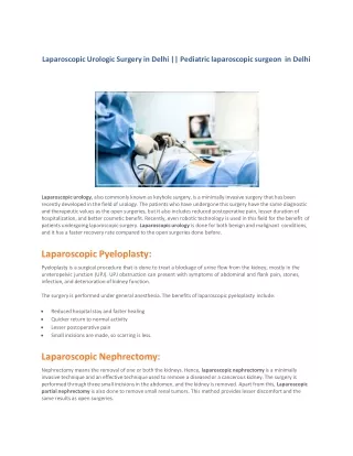 Laparoscopic Urologic Surgery in Delhi || Pediatric laparoscopic surgeon in Delhi