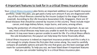 4 important features to look for in a critical illness insurance plan