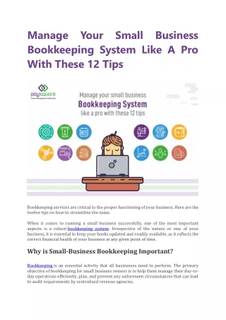 manage your small business bookkeeping system