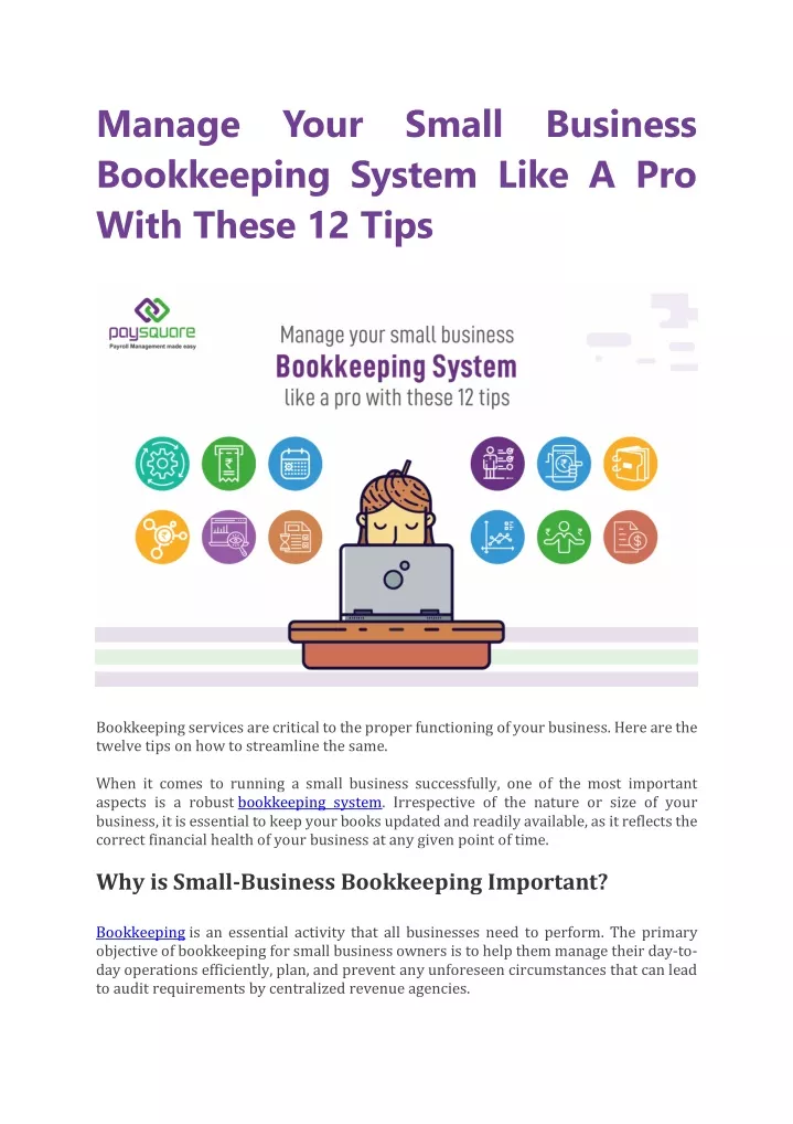 manage your small business bookkeeping system