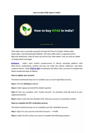 how to trade vitae token in india