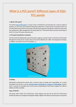 What is a PCC panel? Different types of EQU-PCC panels.