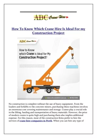 How to Know Which Crane Is Ideal for My Construction Project?