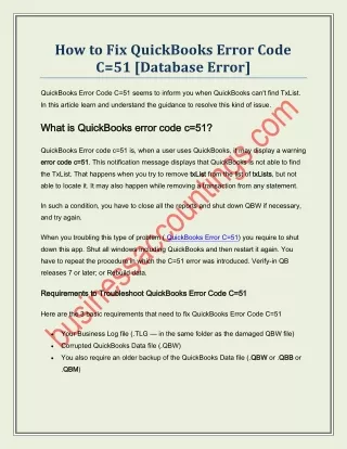 how to fix quickbooks error code c 51 database