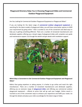 playground directory helps you in choosing