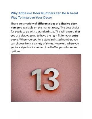 Why Adhesive Door Numbers Can Be A Great Way To Improve Your Decor