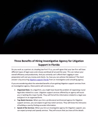 Three Benefits of Hiring Investigative Agency for Litigation Support in Florida