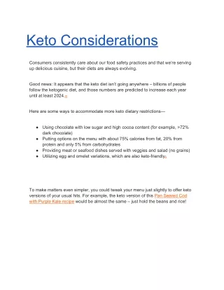 Keto Considerations