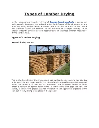 Types of Lumber Drying