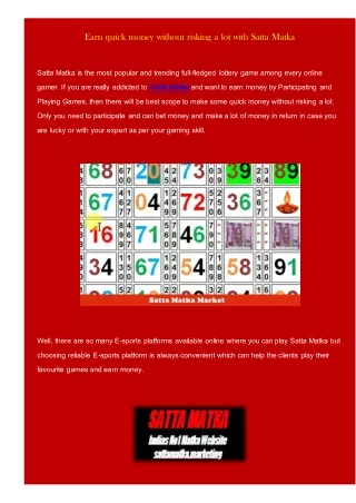 earn quick money without risking a lot with satta