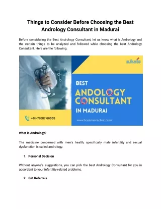 Things to consider before choosing the best Andrology Consultant in Madurai