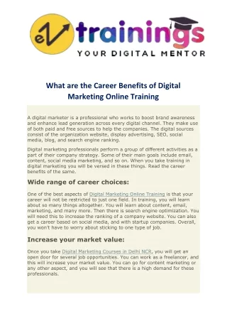 What are the Career Benefits of Digital Marketing Online Training