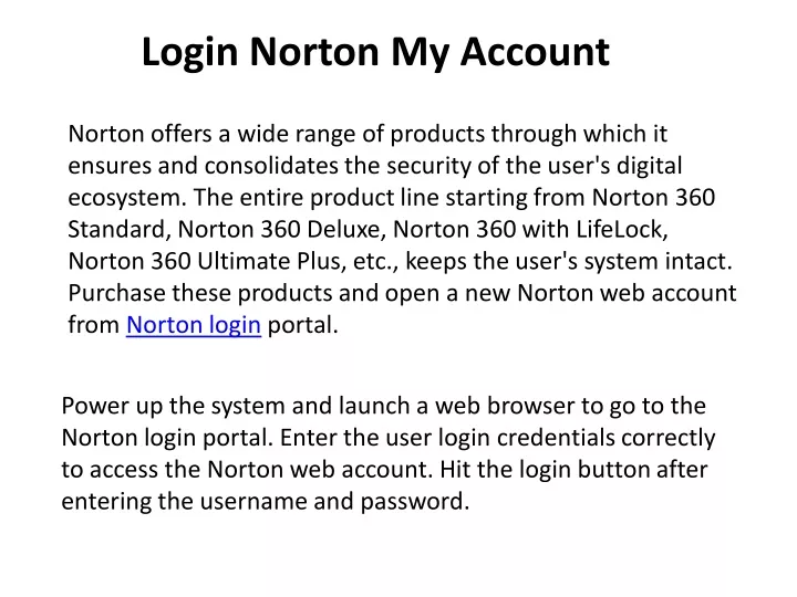 login norton my account
