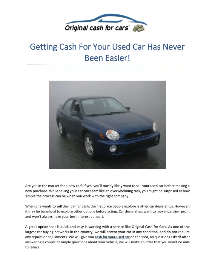 getting cash for your used car has never getting