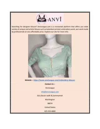 Embroidery Blouse Online | Anvisvogue.com