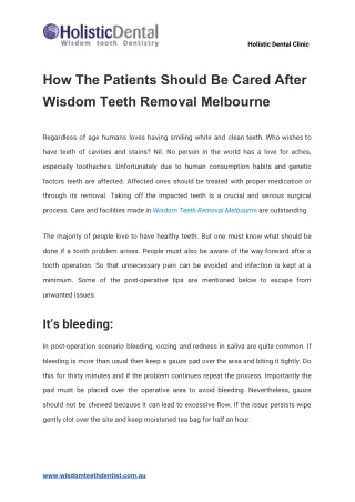 How The Patients Should Be Cared After Wisdom Teeth Removal Melbourne