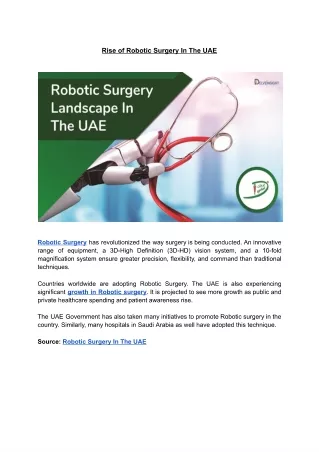 Robotic Surgery To Transform UAE’s Medical Care