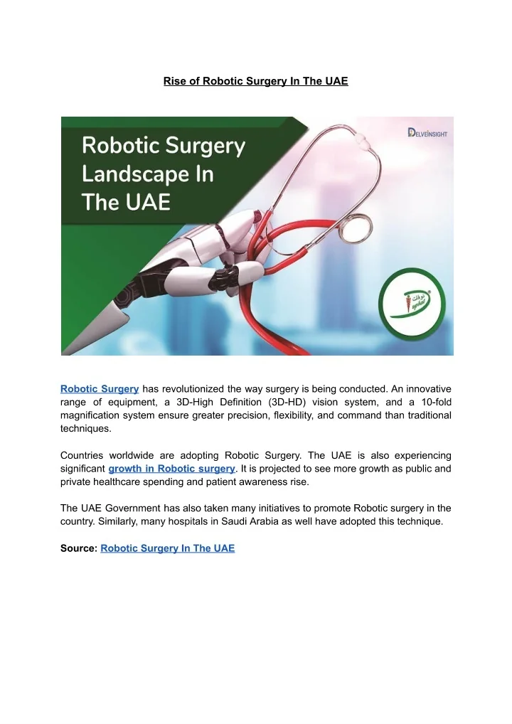 PPT - Robotic Surgery To Transform UAE’s Medical Care PowerPoint ...