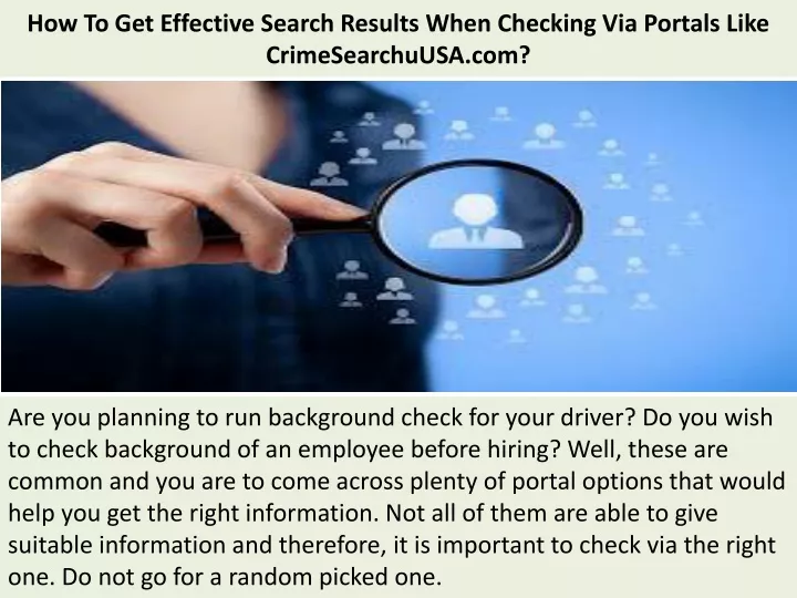 how to get effective search results when checking via portals like crimesearchuusa com