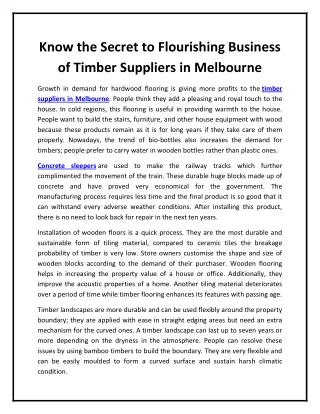 Know the Secret to Flourishing Business of Timber Suppliers in Melbourne