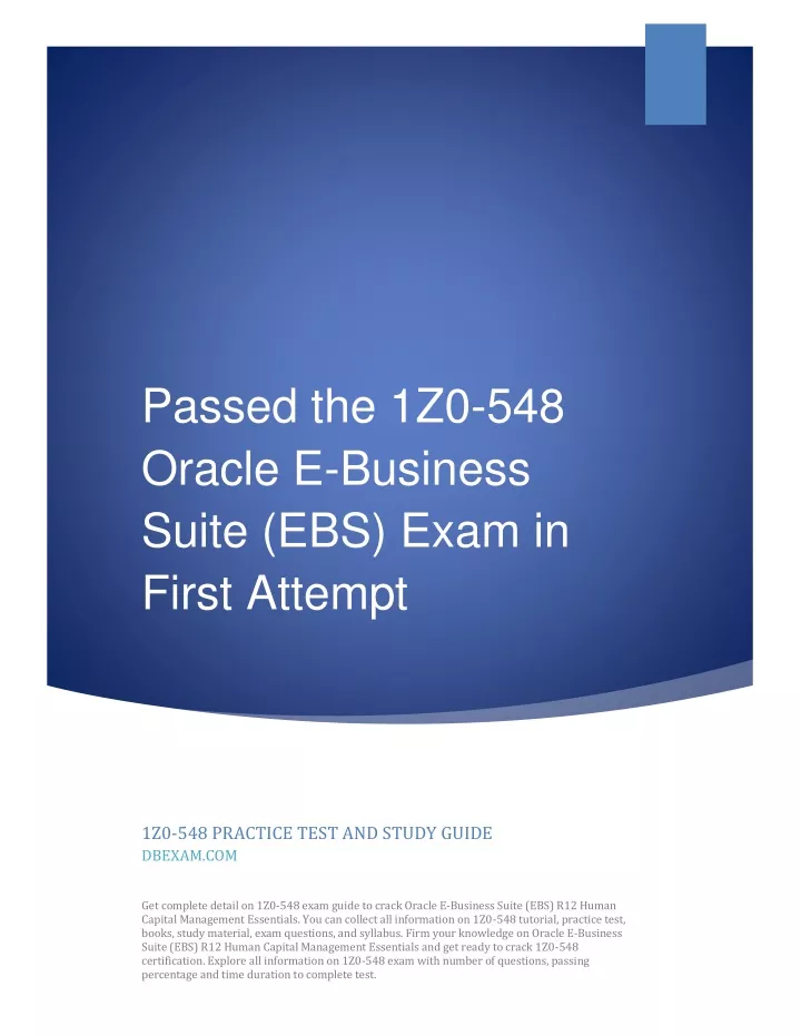passed the 1z0 548 oracle e business suite