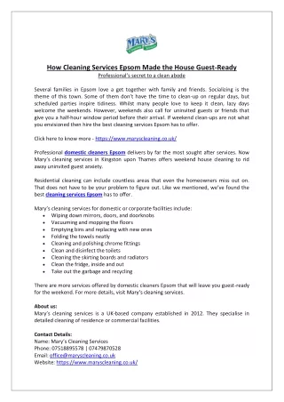 How Cleaning Services Epsom Made the House Guest-Ready