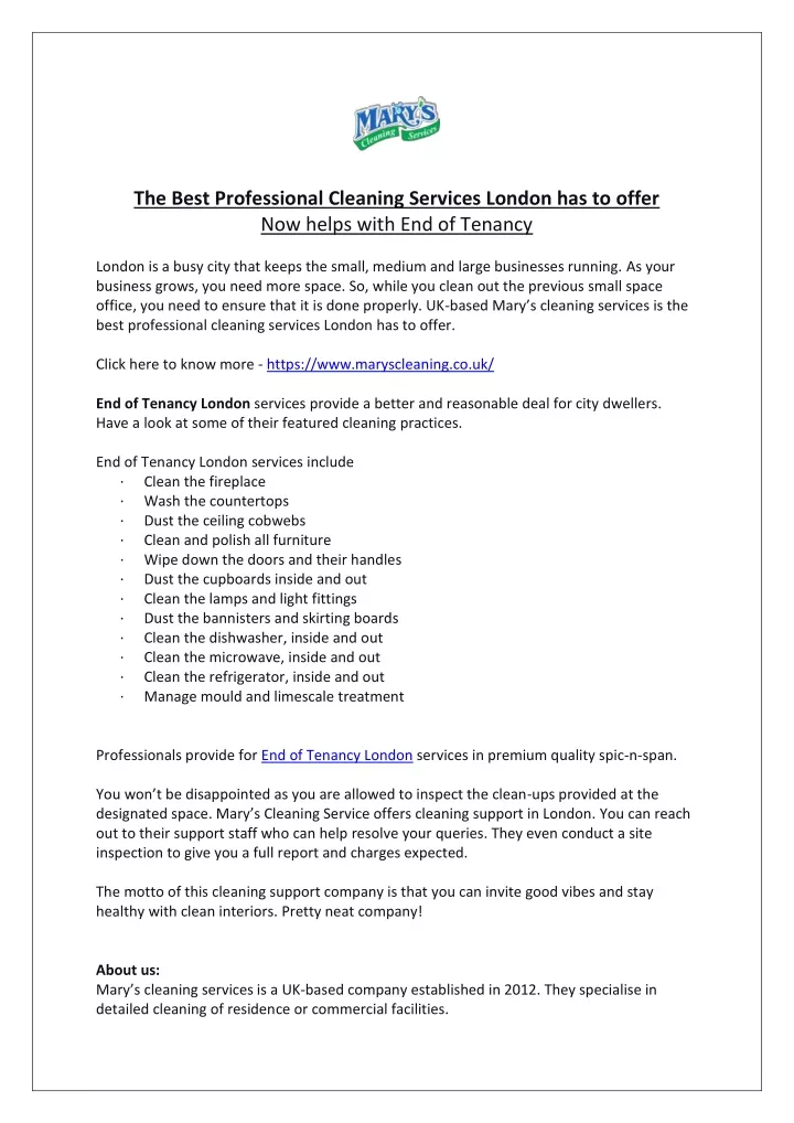 the best professional cleaning services london