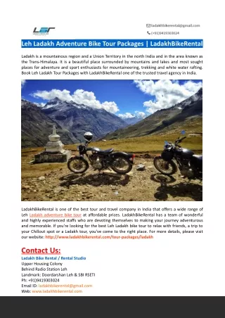 Leh Ladakh Adventure Bike Tour Packages | LadakhBikeRental